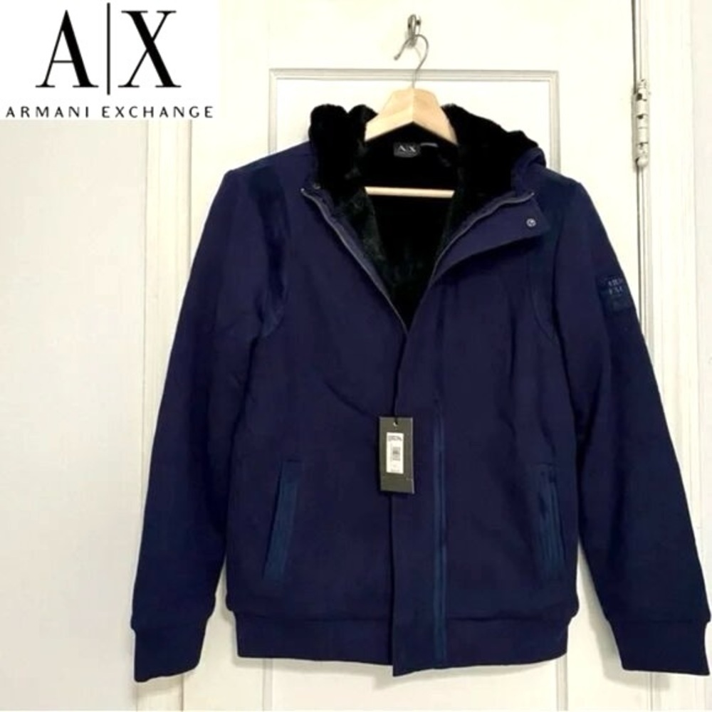 Armani Exchange Men’s Navy Cozy Lined Zip Up Hooded Sweater | Size S